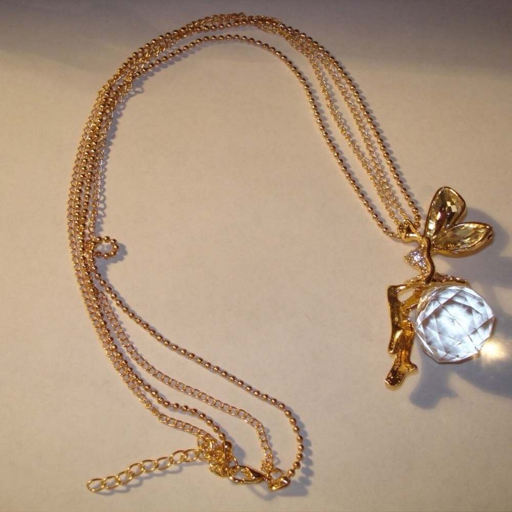 Crystal Rhinestone Fairy 2~ Strand Pendant Necklace New!